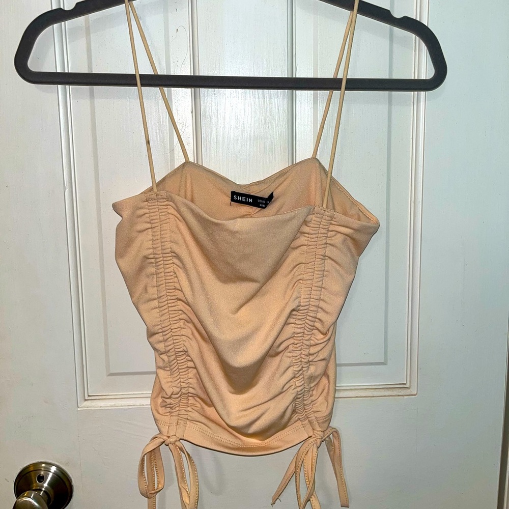 Shein Peach Sidetie Tank Crop Top